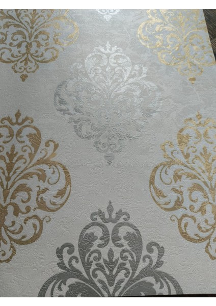 Damask Desenli Gold Gümüş Silinebilir Klasik Duvar Kağıdı 5m2