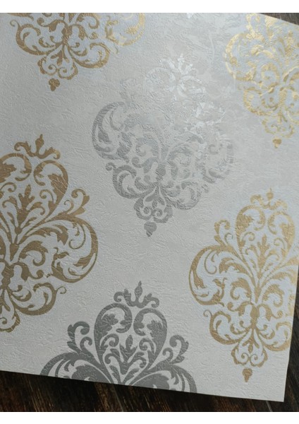 Damask Desenli Gold Gümüş Silinebilir Klasik Duvar Kağıdı 5m2 fırsatları