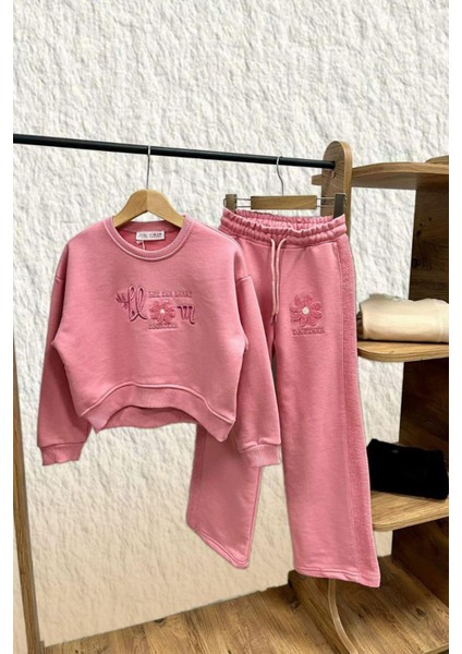 Blom Nakış Detaylı Kız Çocuk takım - Gül Kurusu