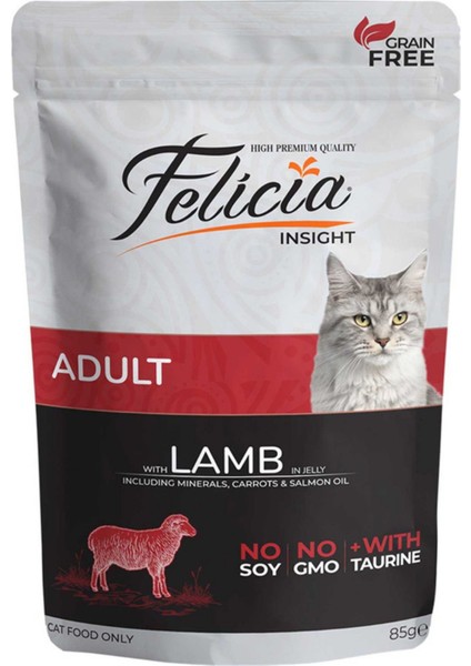 Jöle Içinde Kuzu Etli Taurinli Tahılsız Yetişkin Kedi Konservesi 85 gr 24 Adet