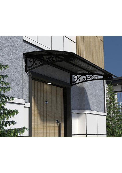 Metal Taşıyıcılı Kapı Üstü Pratik Sundurma Siyah - Siyah Levha 150 x 100 Md2