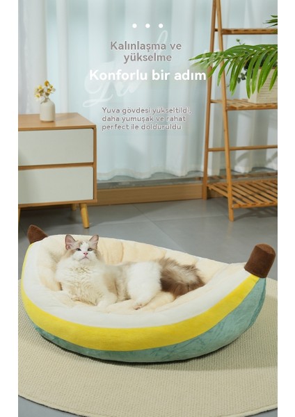Köpek Kulübesi Açık Sevimli Muz Yuvası Kalınlaştırılmış Evcil Hayvan Yuvası Rahat Uyku Kış Sıcak Kedi (Yurt Dışından)