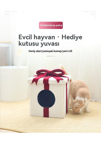 Kedi Yuvası Kapalı Katlanabilir Hediye Kutusu Evcil Hayvan Evi Yuvası Mat Villa Tüm Mevsim Evrensel (Yurt Dışından)