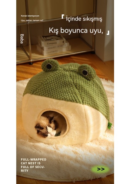 Yeni Kedi Yuvası Kış Sıcak Köpek Yuvası Tüm Mevsim Evrensel Kedi Yuvası Köpek Evi Karikatür Kurbağa (Yurt Dışından)