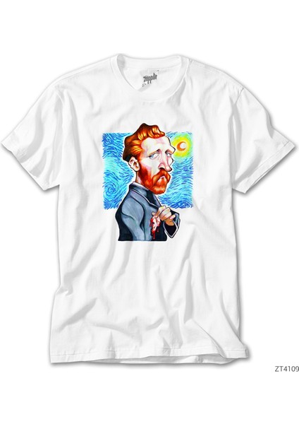 Van Gogh Karikatür Beyaz Tişört