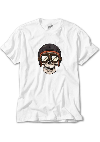 Skull Helmet Beyaz Tişört