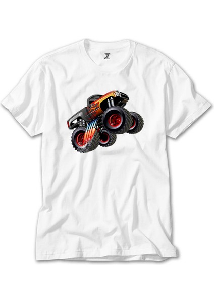 Cartoon Monster Truck Beyaz Tişört