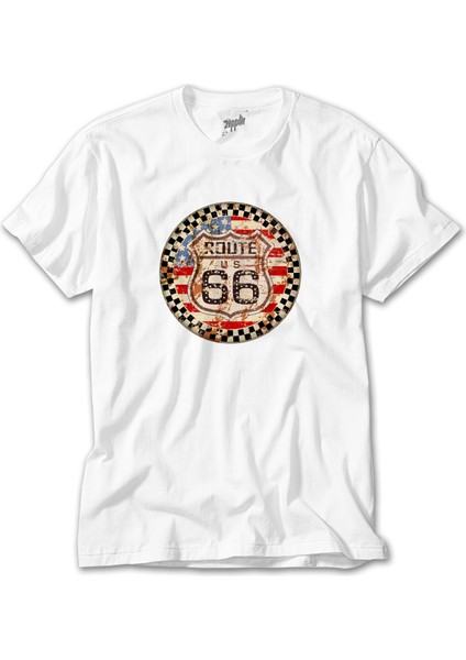 ROUTE66 Us Beyaz Tişört