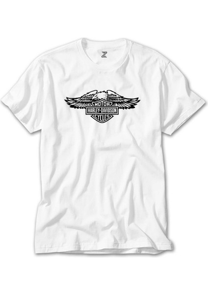 Harley Chopper Wings Eagle Silhouette Beyaz Tişört