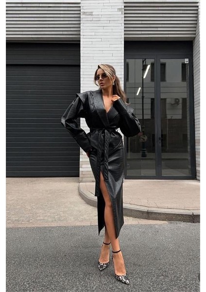 Kadın Timsah Deri Ceket ve Etek Alt Üst Ikili Takım DPNBEMP2623 fırsatları