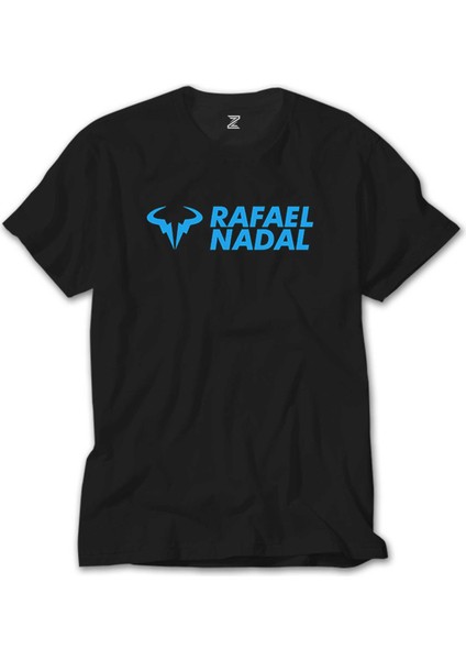 Rafael Nadal Blue Logo Text Siyah Tişört