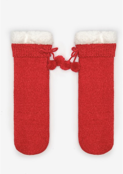 New York Velvet Kadife Pompom Kırmızı Soket Çorap fiyatları