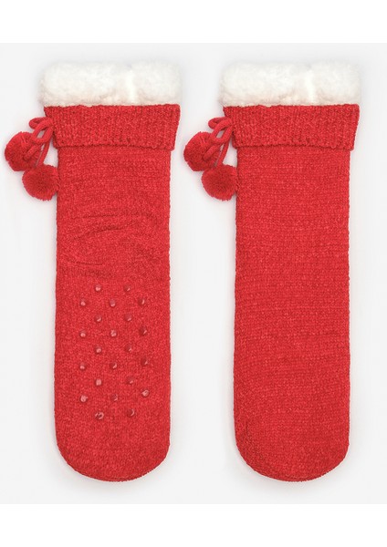 New York Velvet Kadife Pompom Kırmızı Soket Çorap modelleri