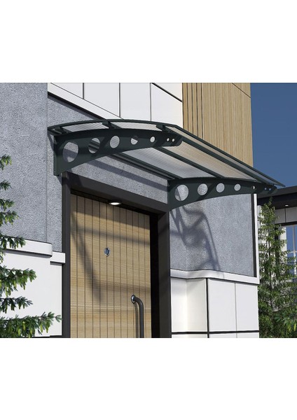 Metal Taşıyıcılı Kapı Üstü Pratik Sundurma Antrasit - Şeffaf Levha 110 x 100 Md1