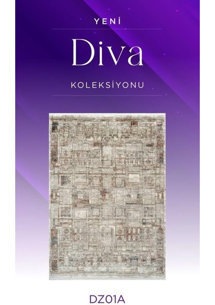 Diva DZ01A Krem Multi Viskon Akrilik Yumuşak Dokulu Otantik Etnik Halı