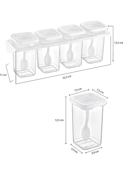 4'lü Kaşıklı, Yapışkanlı, Standlı 400ML Baharatlık Seti Bej