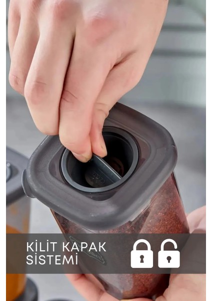 4'lü Kaşıklı, Yapışkanlı, Standlı 400ML Baharatlık Seti Bej