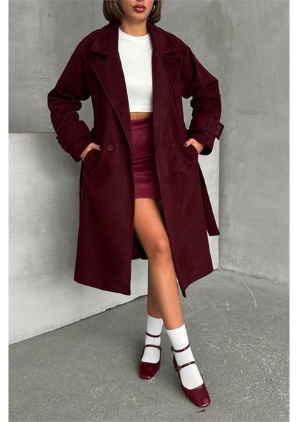 Dipmoda kadın astarlı bordo ithal kaşe kaban DPG048 modelleri