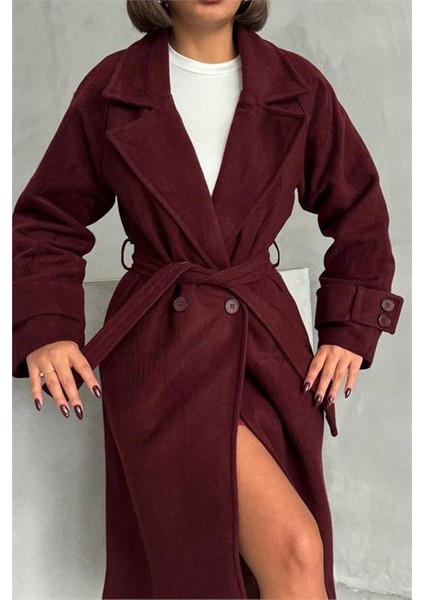 Dipmoda kadın astarlı bordo ithal kaşe kaban DPG048 fırsatları