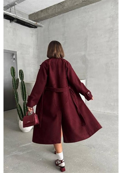 Dipmoda kadın astarlı bordo ithal kaşe kaban DPG048 indirimleri