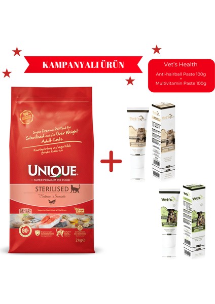 Sterilised Kısırlaştırılmış Kedi Maması Somonlu 2 kg Anti Hairball ve Multivitamin Hediyeli