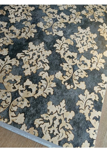 Black Serisi Antrasit Krem Damask Desenli Silinebilir Duvar Kağıdı 16 M²
