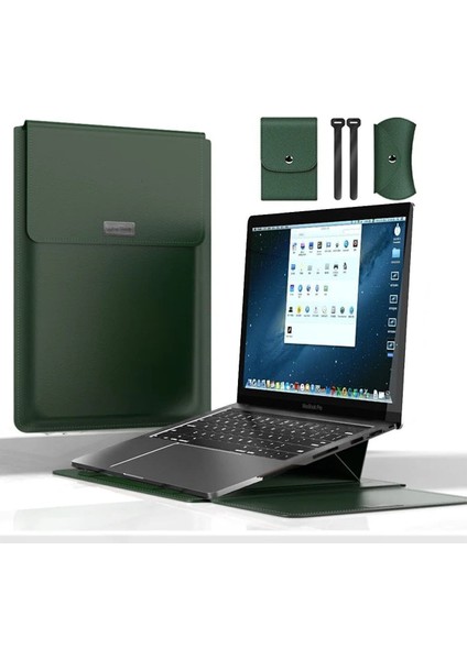 Macbook Pro 14 Inç M3 / M3 Pro / M3 Max A2992 Uyumlu Deri Mıknatıslı Standlı Çanta
