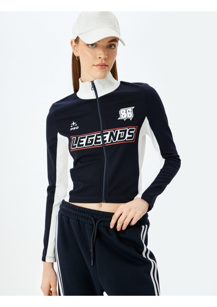 Fermuar Detaylı Baskılı Uzun Kollu Dik Yaka T-Shirt fiyatları