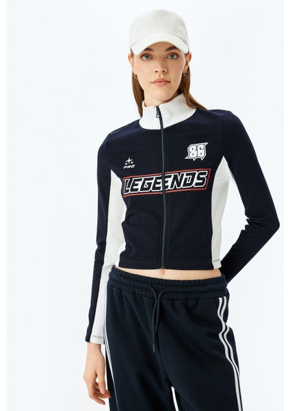 Fermuar Detaylı Baskılı Uzun Kollu Dik Yaka T-Shirt modelleri