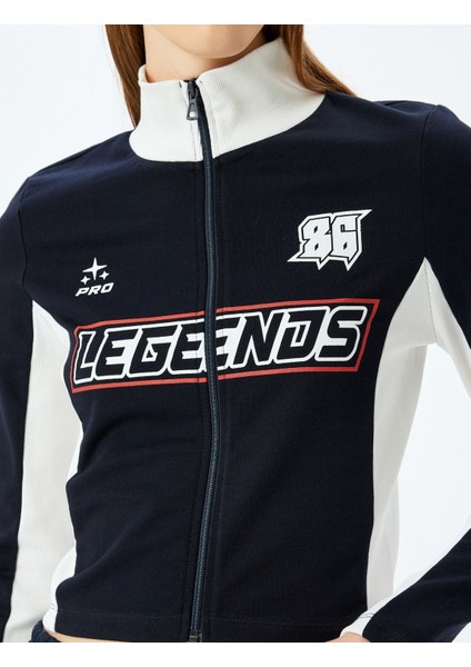 Fermuar Detaylı Baskılı Uzun Kollu Dik Yaka T-Shirt indirimleri