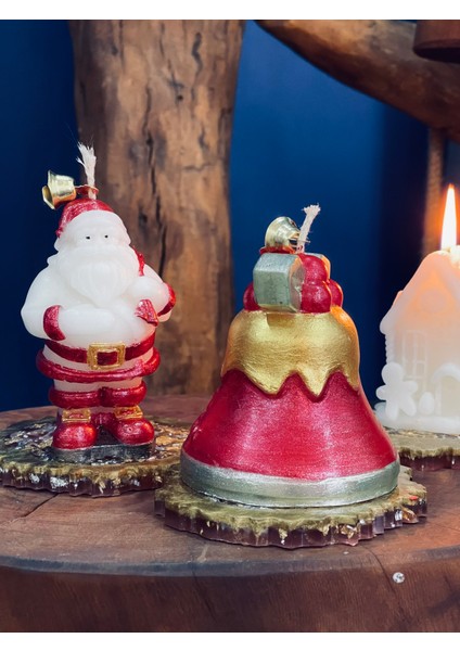 2'li Noel Baba & Yılbaşı Çanı Dekoratif Mum Seti