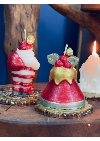 2'li Noel Baba & Yılbaşı Çanı Dekoratif Mum Seti