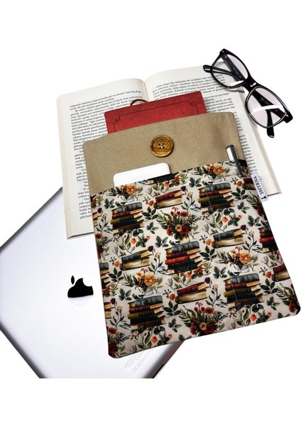 Kitap Kılıfı / Tablet Kılıfı / Ebook Kılıfı / Çok Amaçlı Kılıf ( Kitaplar , Çiçekli Vazolar , Bej ) fiyatları