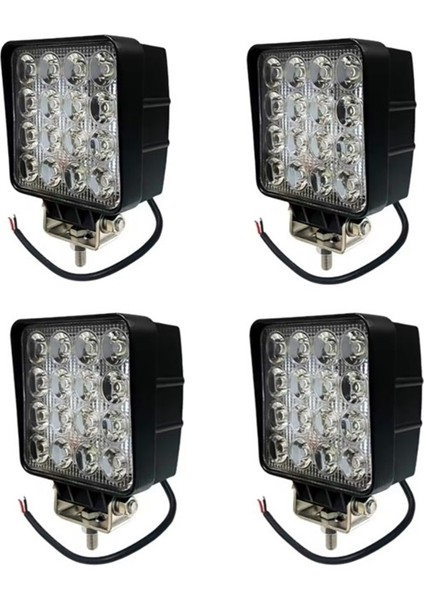 4 Adet 16 LED Kare 9-48 Volt 48 Watt IP67 Çalışma Lambası