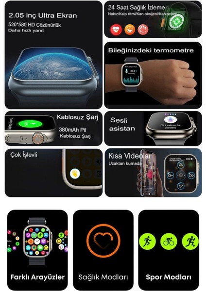 Watch 8 Ultra Series Ios Android Uyumlu T 800 Serisi Spor ve Sağlık Sensörlü T 800 Ultra Akıllı Saat