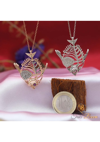 Beyaz Taşlı Dülger Balığı Gümüş Kolye