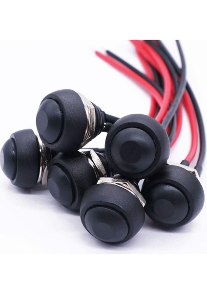 12MM PBS-33B 2 Pin Push Buton Siyah 20CM Kablolu On Off 1A 250V Mini Yuvarlak Su Geçirmez Anahtar