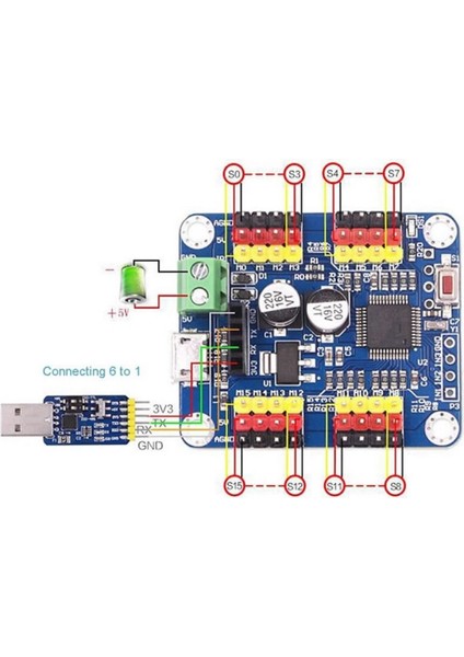 16 Kanal Servo Motor Kontrol Kartı Robot Pwm Motor Sürücü USB Ttl