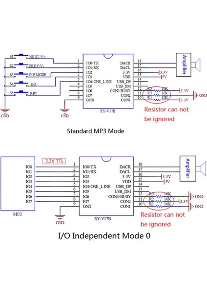 XY-V17B Mp3 Wav Ses Çalma Modülü Micro Sd 32GB Hafıza FAT16 FAT32 24 Bit Dac