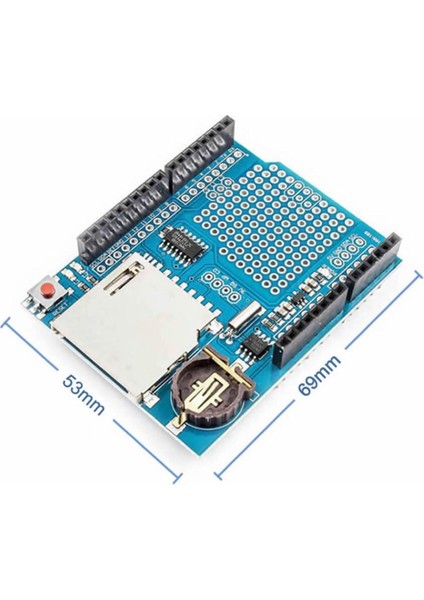 Arduino Sd Kart Rtc Saat Data Kayıt Logger Shield DS1307 2x LED Prototip Pcb Alanı Reset Butonu