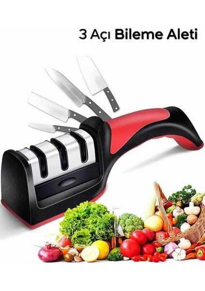 Bıçak Bileme Aleti 3 Aşamalı, 3 Açılı Bıçak Bileyici,Bıçak Keskinleştirmek Için Pratik Mutfak Eşyası