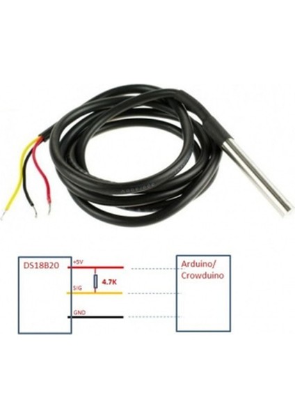Kablolu Su Geçirmez DS18B20 DS1820 Sıcalık Isı Sensörü 1 Metre Arduino Yeni