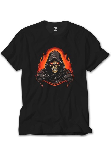 Skeleton Ghost Fire Siyah Tişört