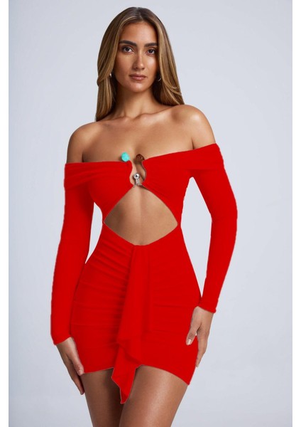 Kırmızı Straplez Tokalı Full Likrali Mini Elbise fırsatları