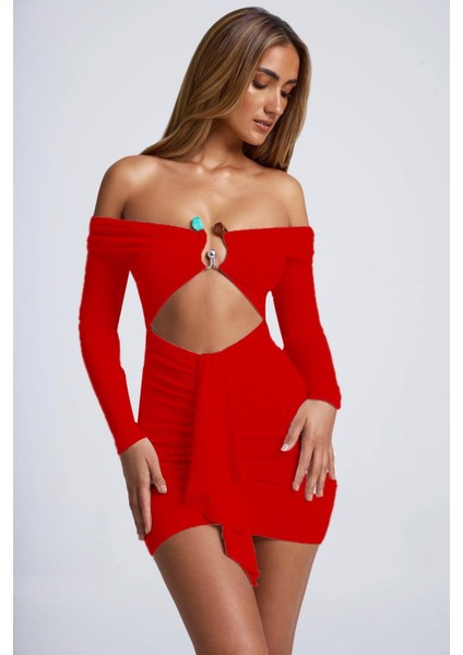 Kırmızı Straplez Tokalı Full Likrali Mini Elbise indirimleri