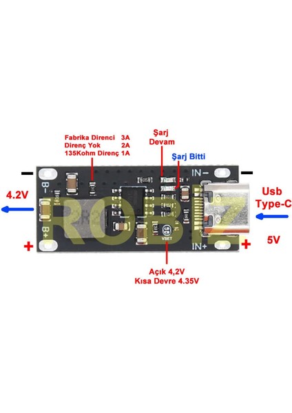 IP2312 4.2V 3A Lityum Pil Yüksek Akımlı Şarj Devresi Tek Hücreli Li-Ion Lipo Type-C USB Giriş