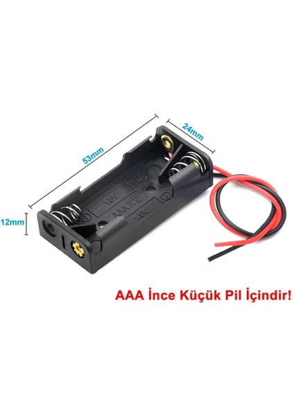 Aaa Pil Kutusu Yuvası Ince Küçük Tip 2 Adet 1.5V Pil Toplam 3V Plasitk Pil Tutucu 14CM Kablo