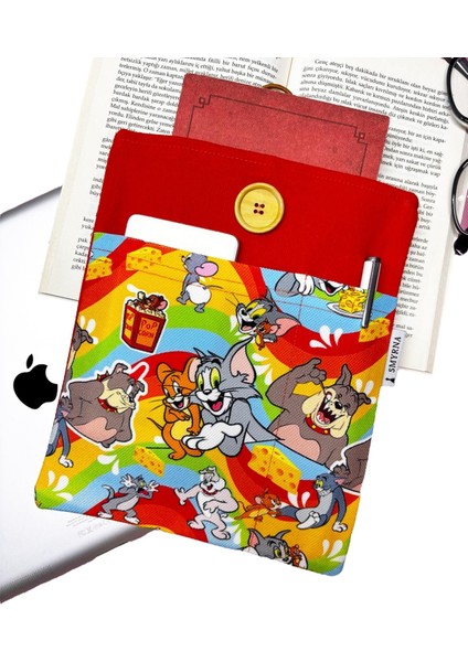 Kitap Kılıfı / Tablet Kılıfı / Ebook Kılıfı / Çok Amaçlı Kılıf ( Kedi Fare , Turuncu )