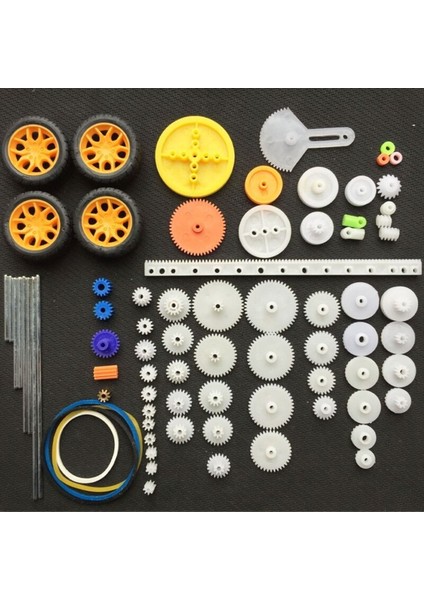 78 Parça Plastik Dişli Seti Tekerlek Çark Mil Lastik Kremayer Rc Oyuncak Robot Araba Motor Aksesuar