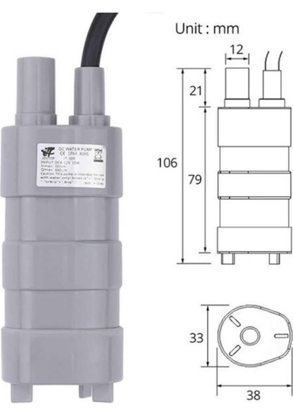 JT-500 Dc 12V Su Sıvı Dalgıç Pompa 600LITRE/SAAT 17W Su Geçirmez Akvaryum Devridaim Motoru Sebil